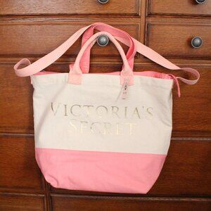 Victoria's Secret Pink & Cream Beach Tote Insulated Tote Set
